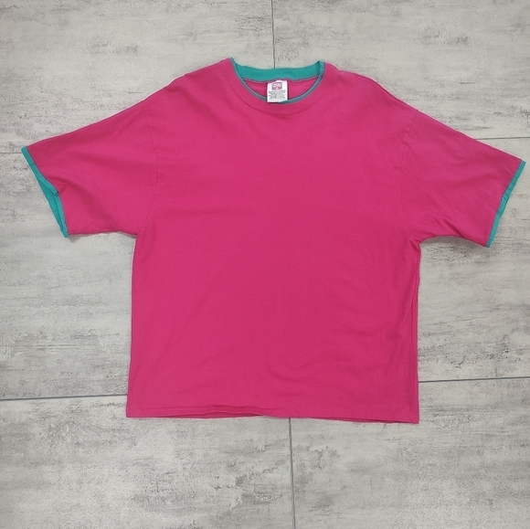 Hanes Tops - Vintage Hanes Her Way Pink Green Round Neck Short Sleeve Shirt Size XL